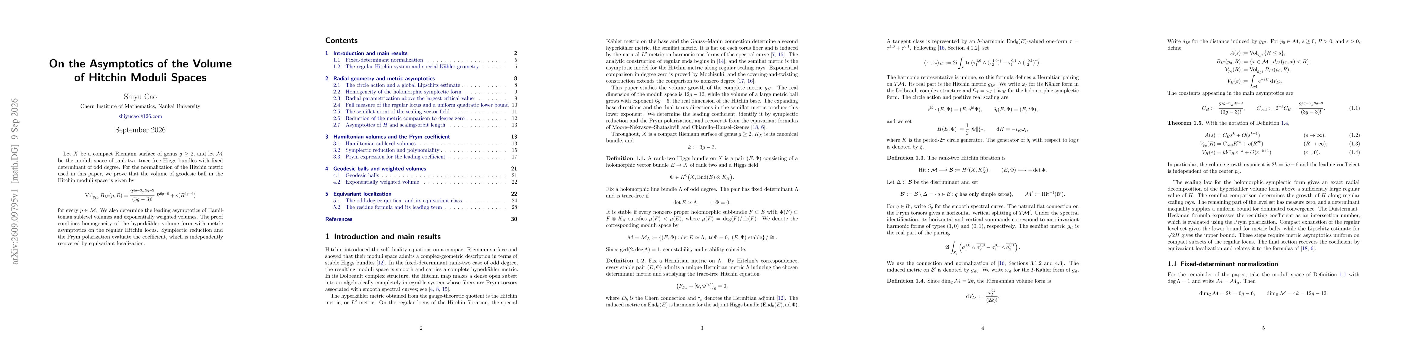 Thumbnail for On the Asymptotics of the Volume of Hitchin Moduli Spaces
