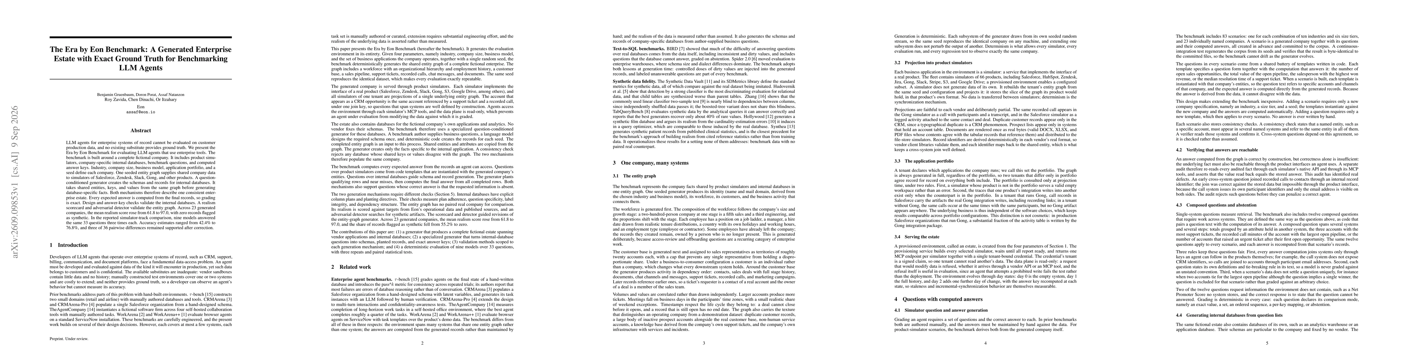 Thumbnail for The Era by Eon Benchmark: A Generated Enterprise Estate with Exact Ground Truth for Benchmarking LLM Agents