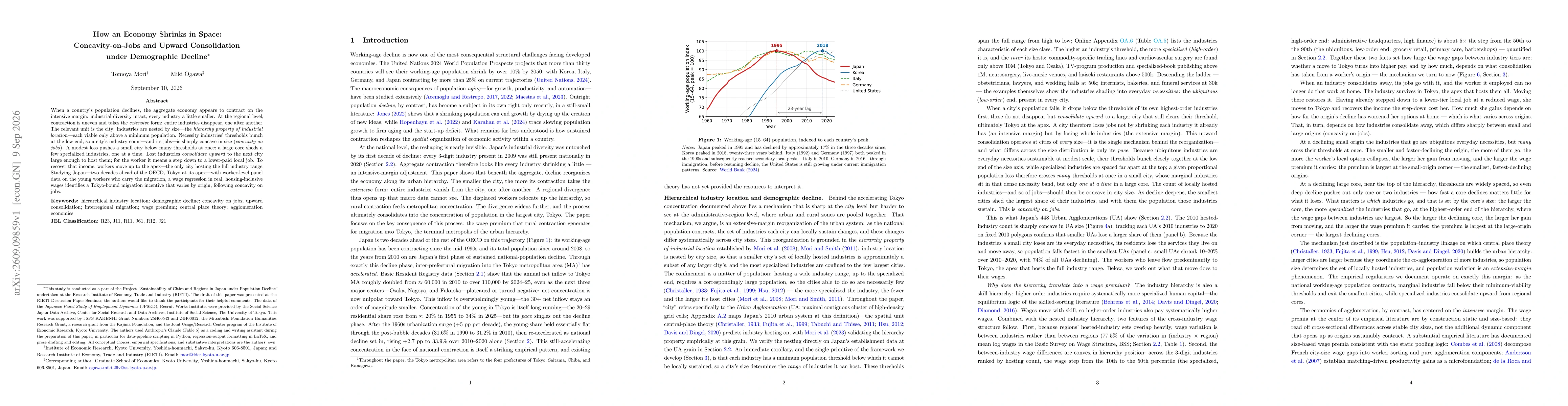 Thumbnail for How an Economy Shrinks in Space: Concavity-on-Jobs and Upward Consolidation under Demographic Decline