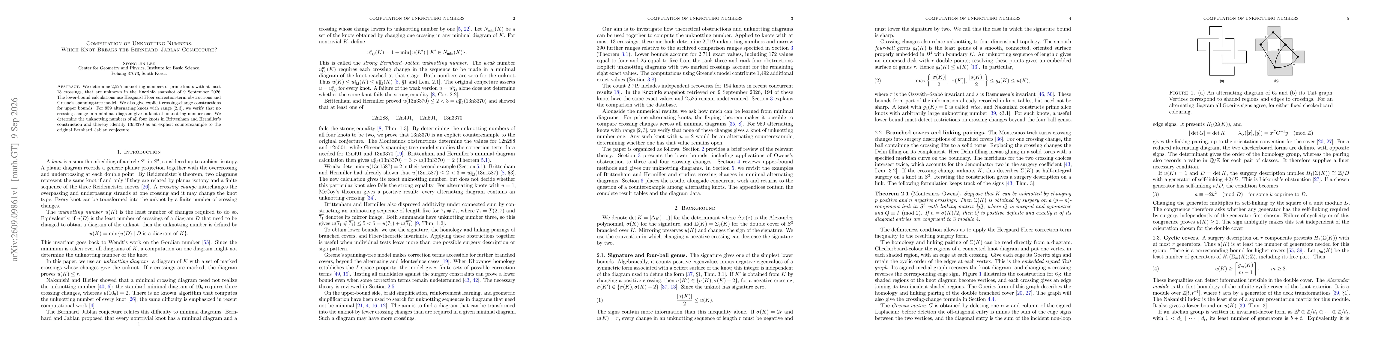 Thumbnail for Computation of unknotting numbers: which knot breaks the Bernhard-Jablan Conjecture