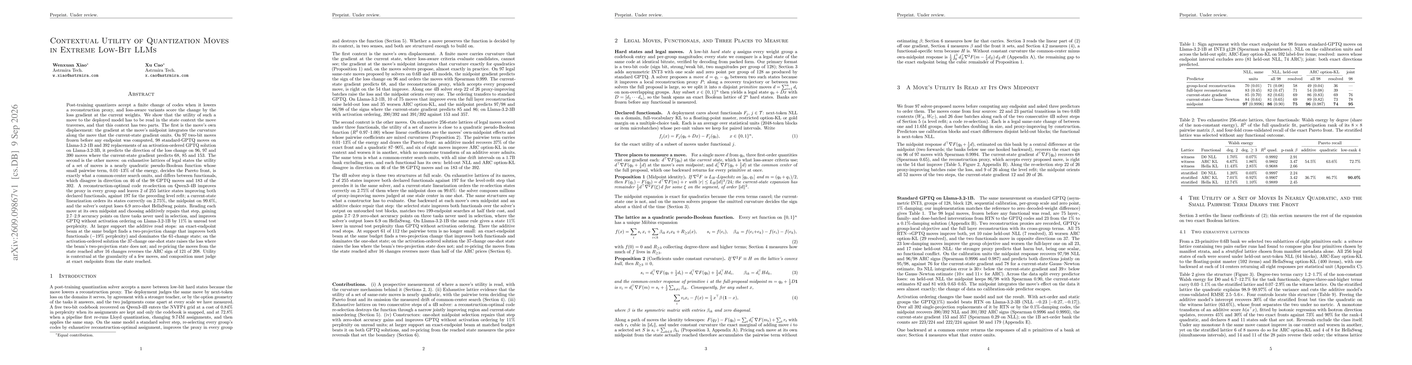 Thumbnail for Contextual Utility of Quantization Moves in Extreme Low-Bit LLMs