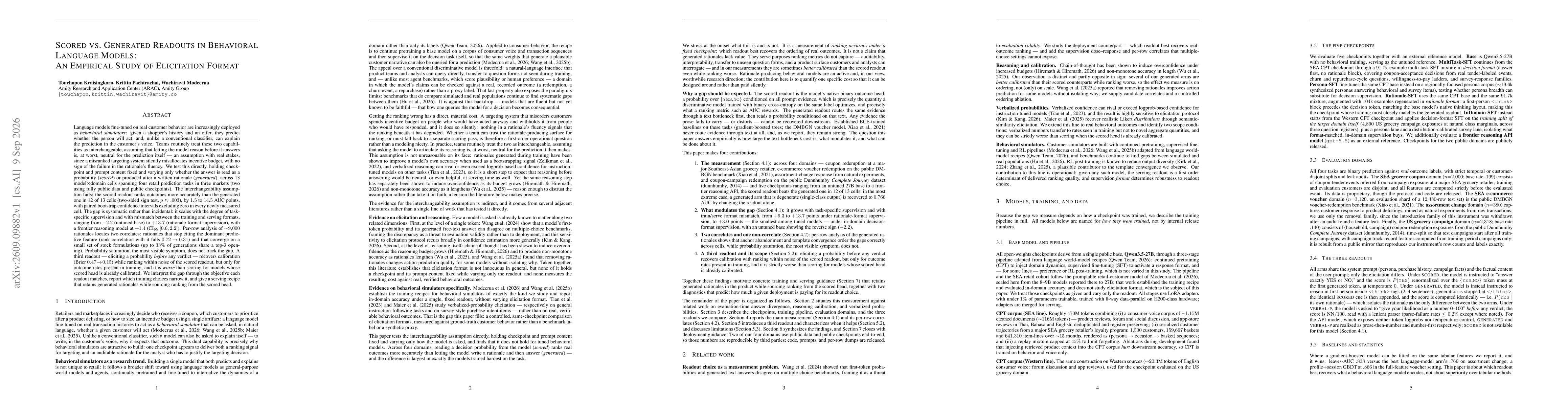 Thumbnail for Scored vs. Generated Readouts in Behavioral Language Models: An Empirical Study of Elicitation Format