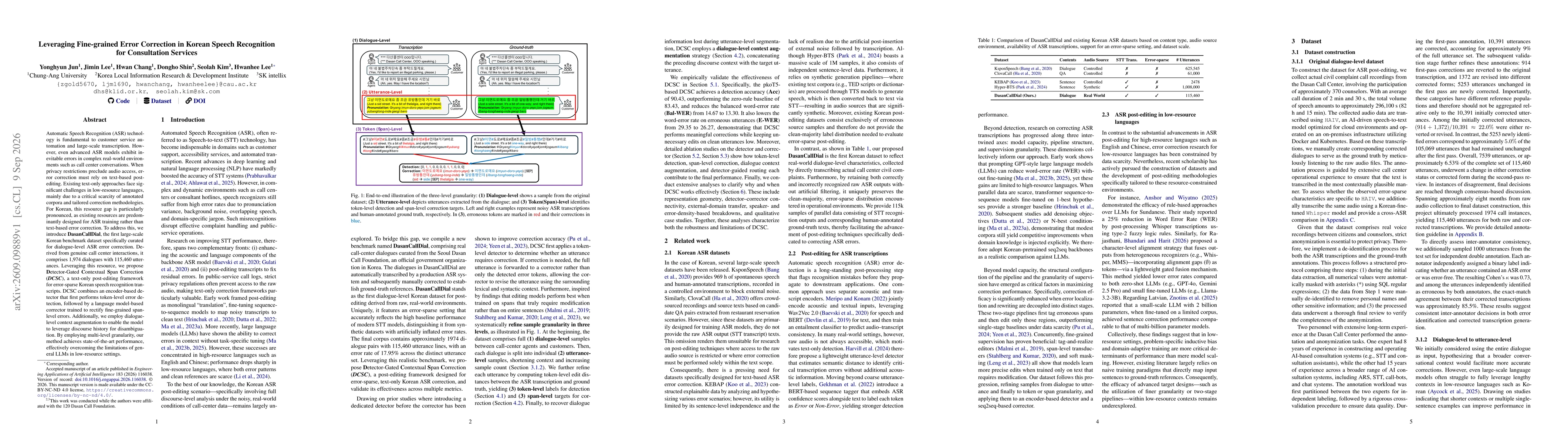 Thumbnail for Leveraging Fine-grained Error Correction in Korean Speech Recognition for Consultation Services