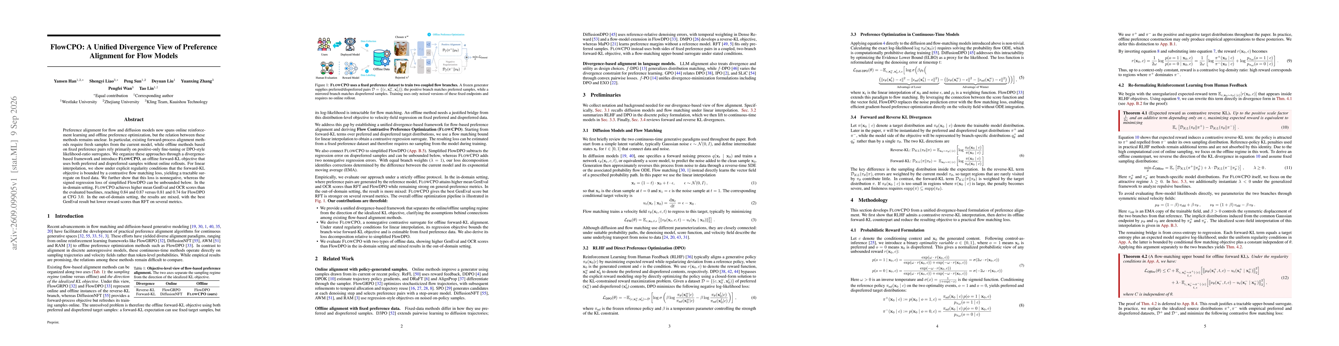 Thumbnail for FlowCPO: A Unified Divergence View of Preference Alignment for Flow Models