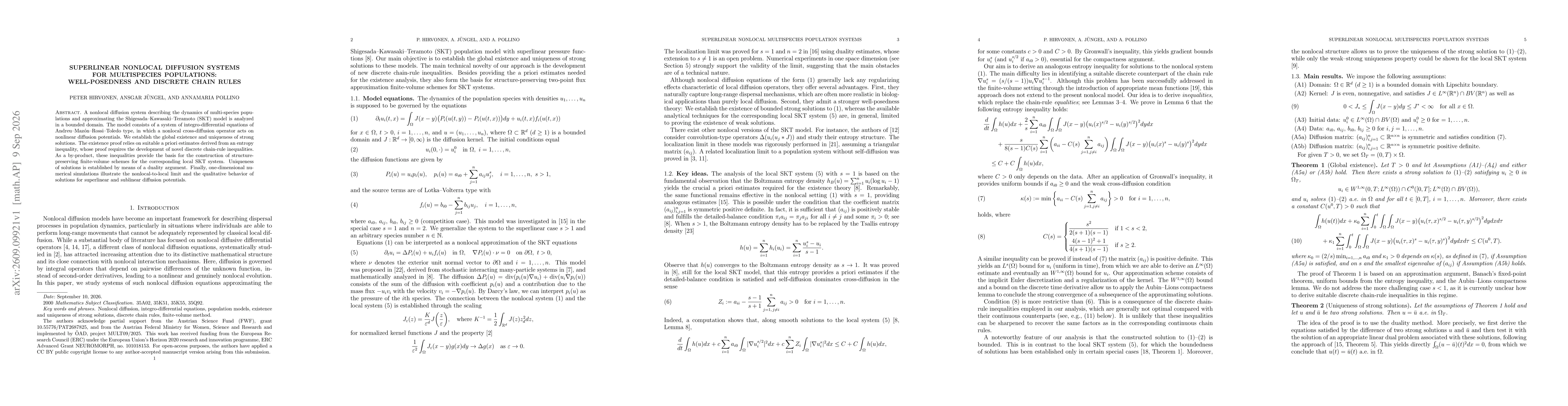 Thumbnail for Superlinear nonlocal diffusion systems for multispecies populations: well-posedness and discrete chain rules