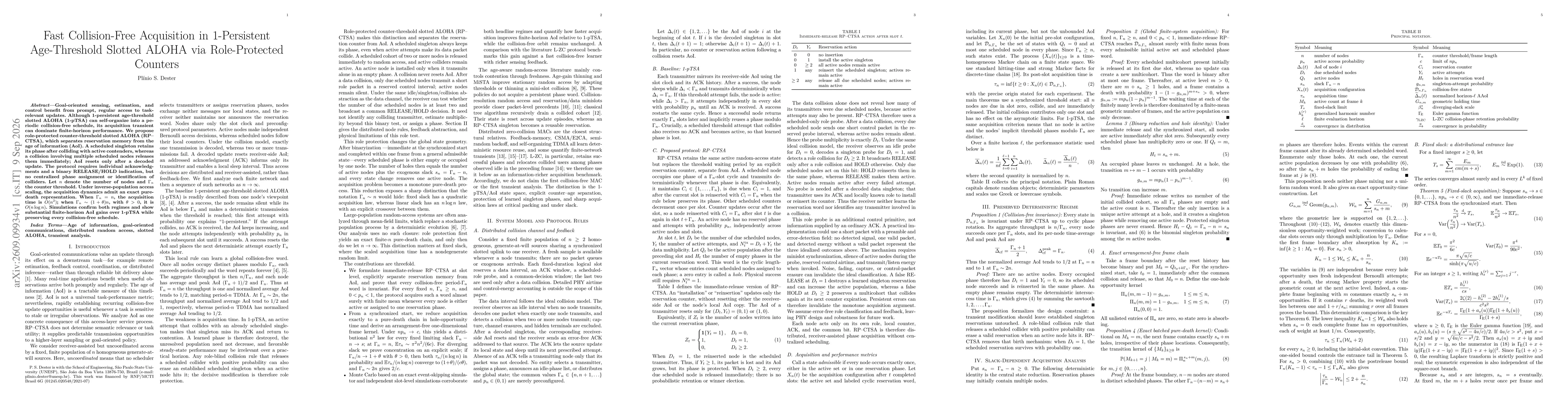 Thumbnail for Fast Collision-Free Acquisition in 1-Persistent Age-Threshold Slotted ALOHA via Role-Protected Counters