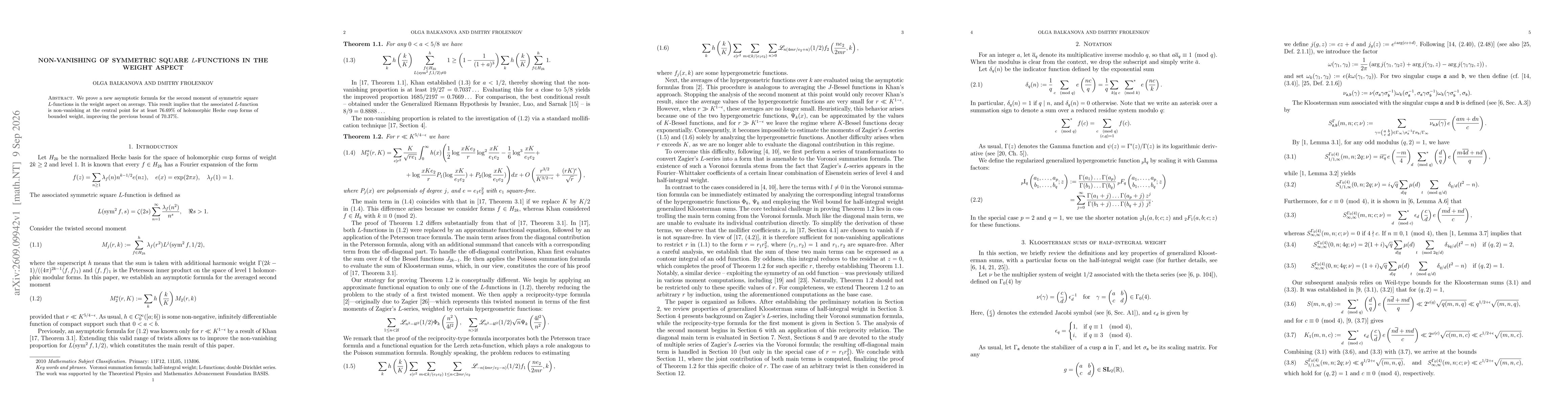 Thumbnail for Non-vanishing of symmetric square $L$-functions in the weight aspect