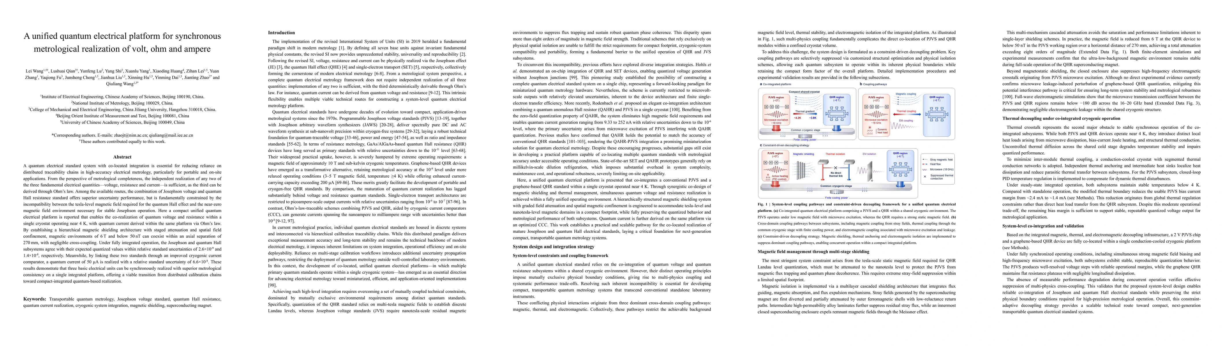 Thumbnail for A unified quantum electrical platform for synchronous metrological realization of volt, ohm and ampere