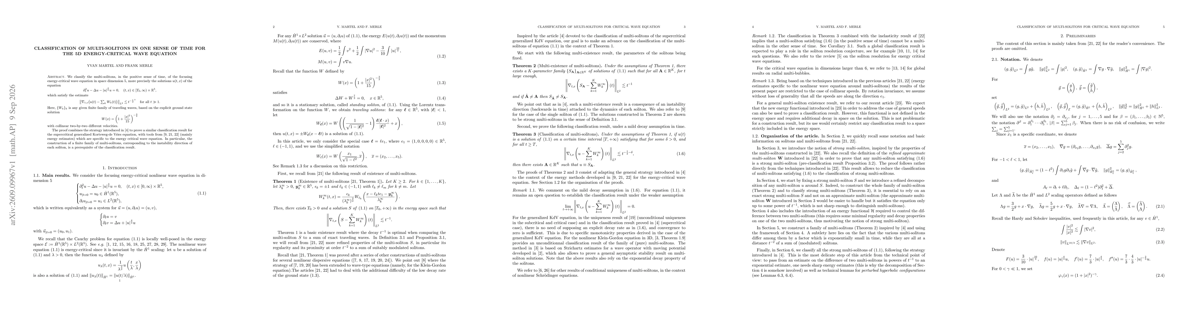 Thumbnail for Classification of multi-solitons in one sense of time for the 5D energy-critical wave equation