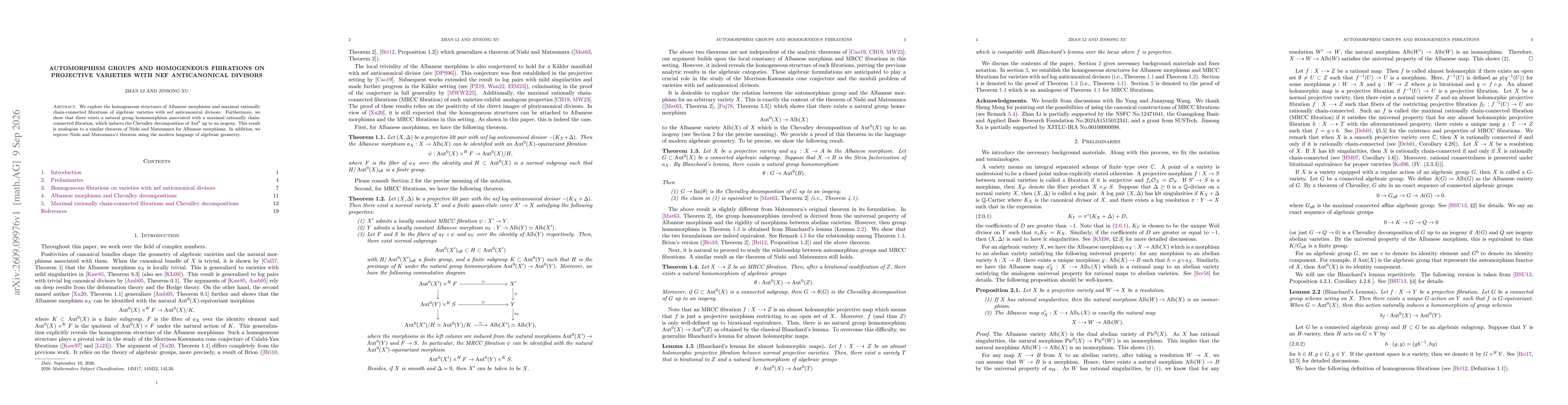 Thumbnail for Automorphism groups and Homogeneous fibrations on projective varieties with nef anticanonical divisors