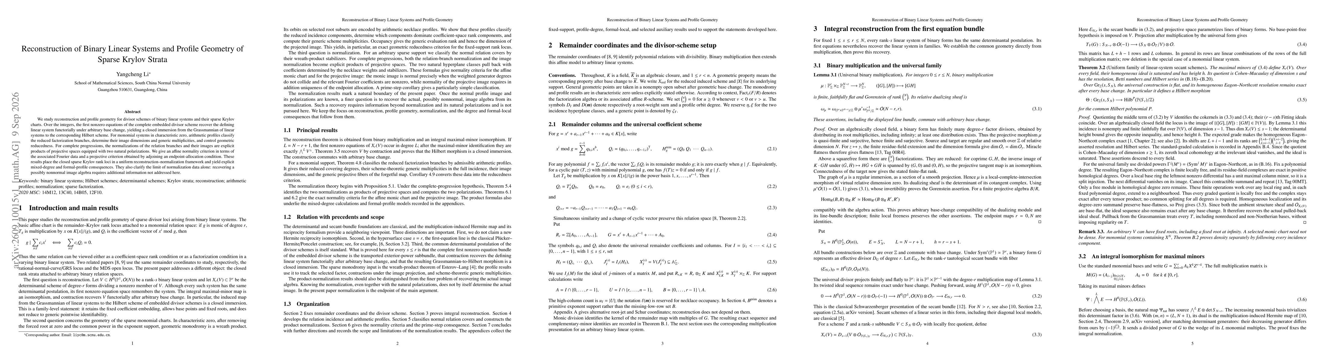 Thumbnail for Reconstruction of Binary Linear Systems and Profile Geometry of Sparse Krylov Strata