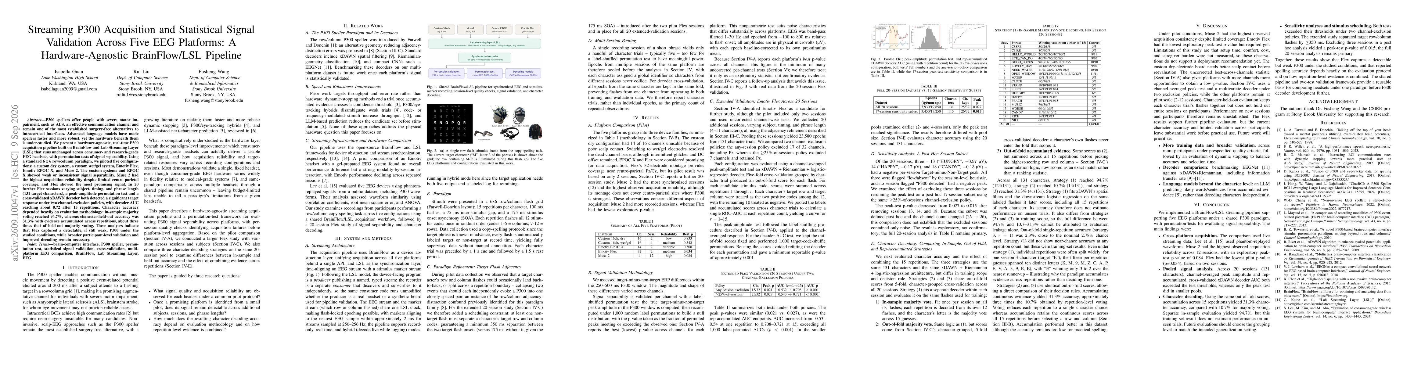 Thumbnail for Streaming P300 Acquisition and Statistical Signal Validation Across Five EEG Platforms: A Hardware-Agnostic BrainFlow/LSL Pipeline