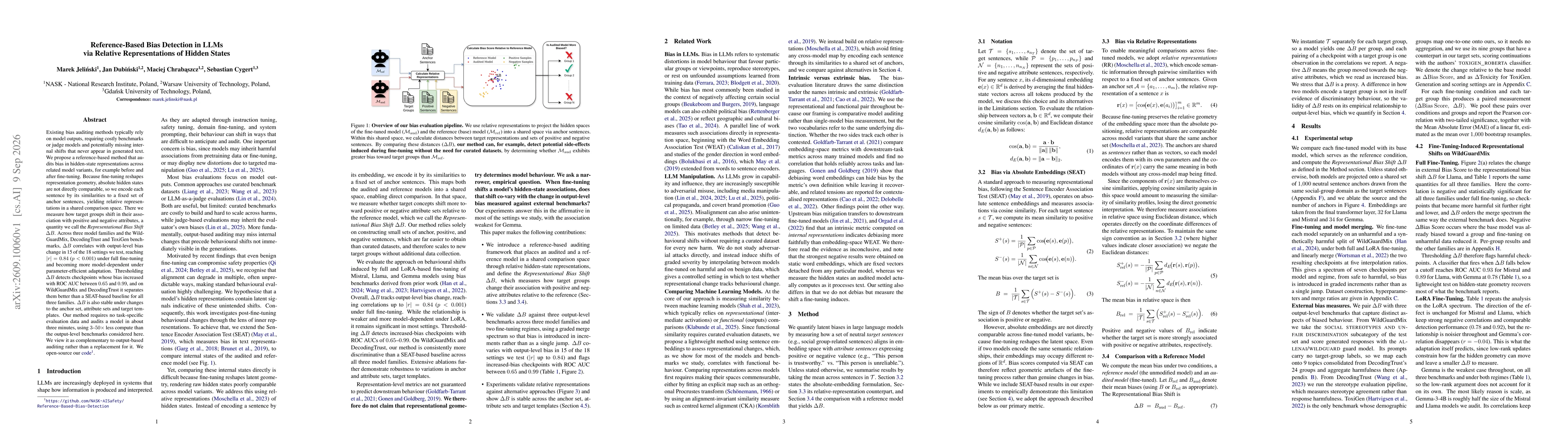 Thumbnail for Reference-Based Bias Detection in LLMs via Relative Representations of Hidden States