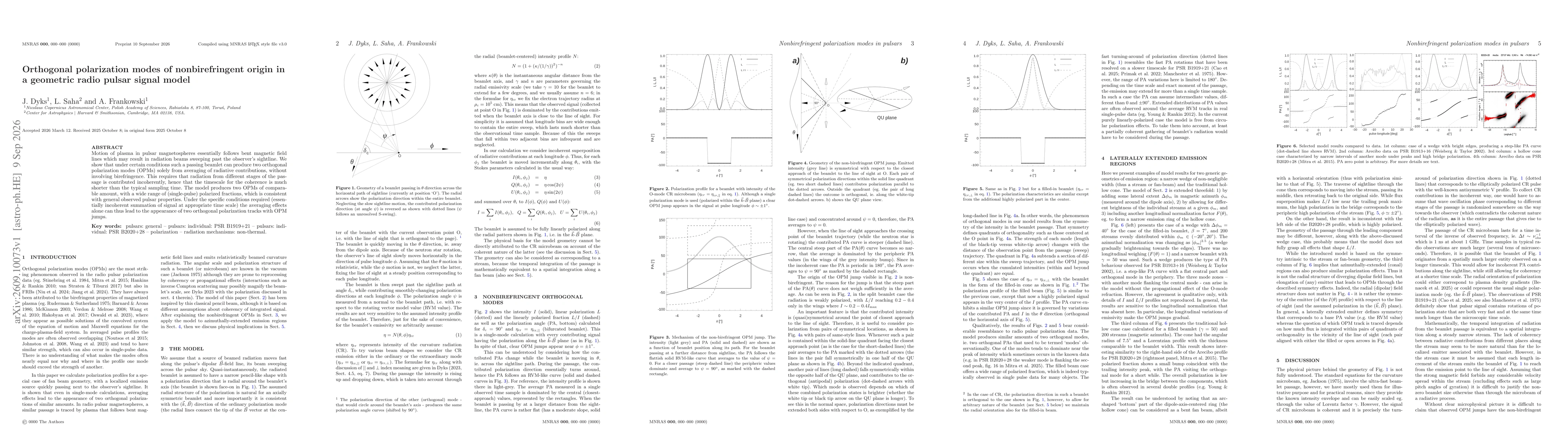 Thumbnail for Orthogonal polarization modes of nonbirefringent origin in a geometric radio pulsar signal model