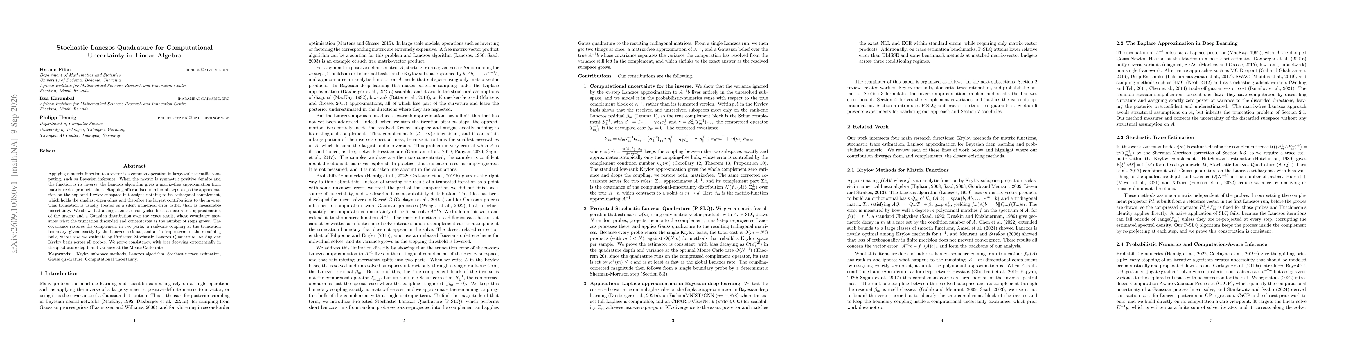 Thumbnail for Stochastic Lanczos Quadrature for Computational Uncertainty in Linear Algebra