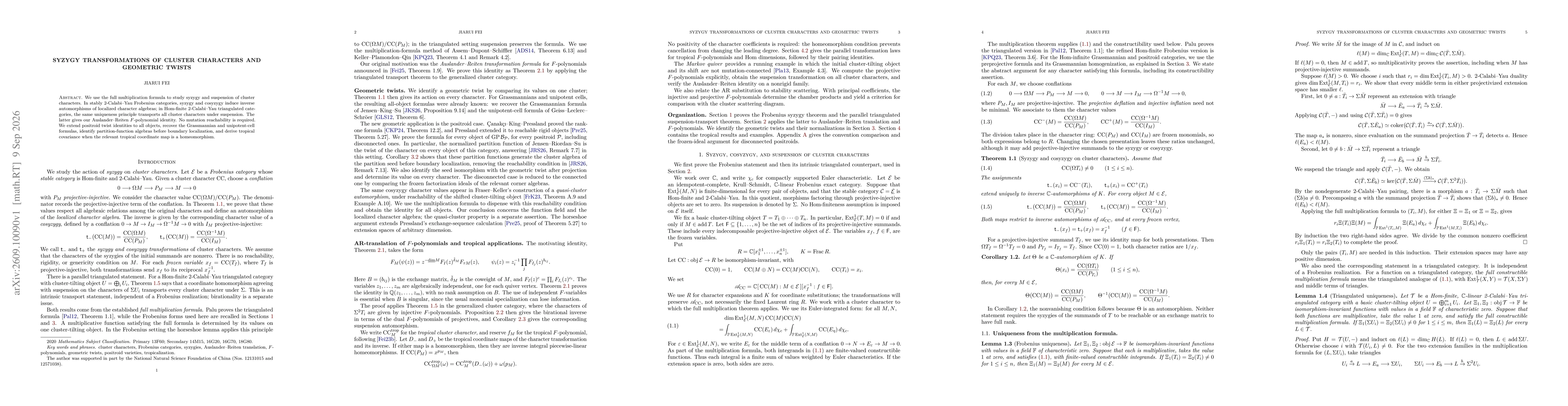 Thumbnail for Syzygy Transformations of Cluster Characters and Geometric Twists