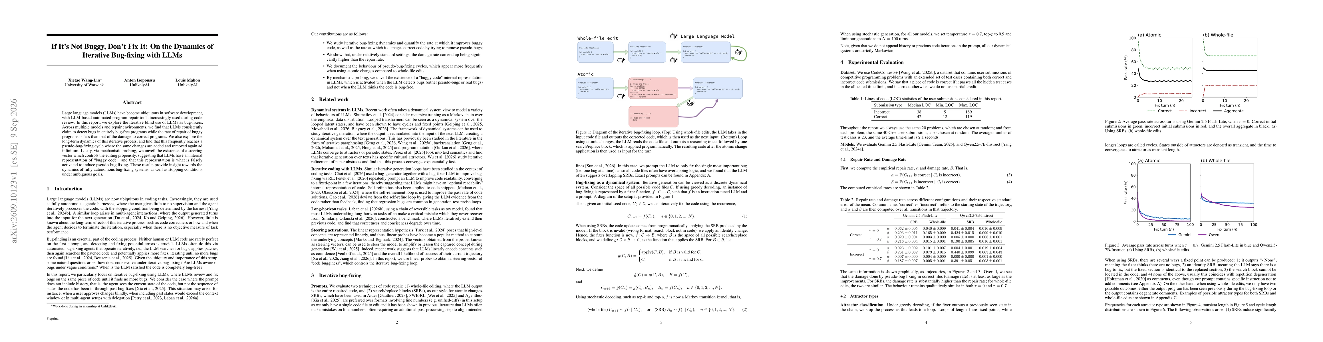 Thumbnail for If It's Not Buggy, Don't Fix It: On the Dynamics of Iterative Bug-fixing with LLMs
