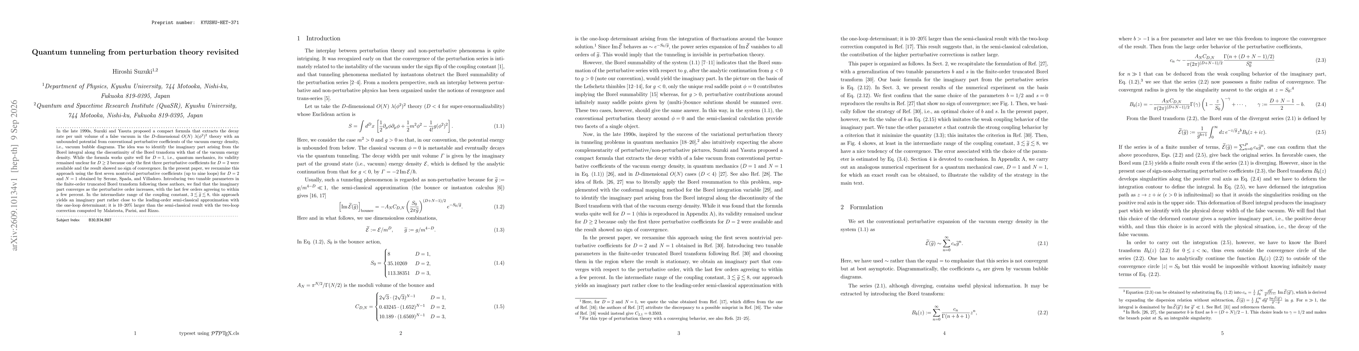 Thumbnail for Quantum tunneling from perturbation theory revisited