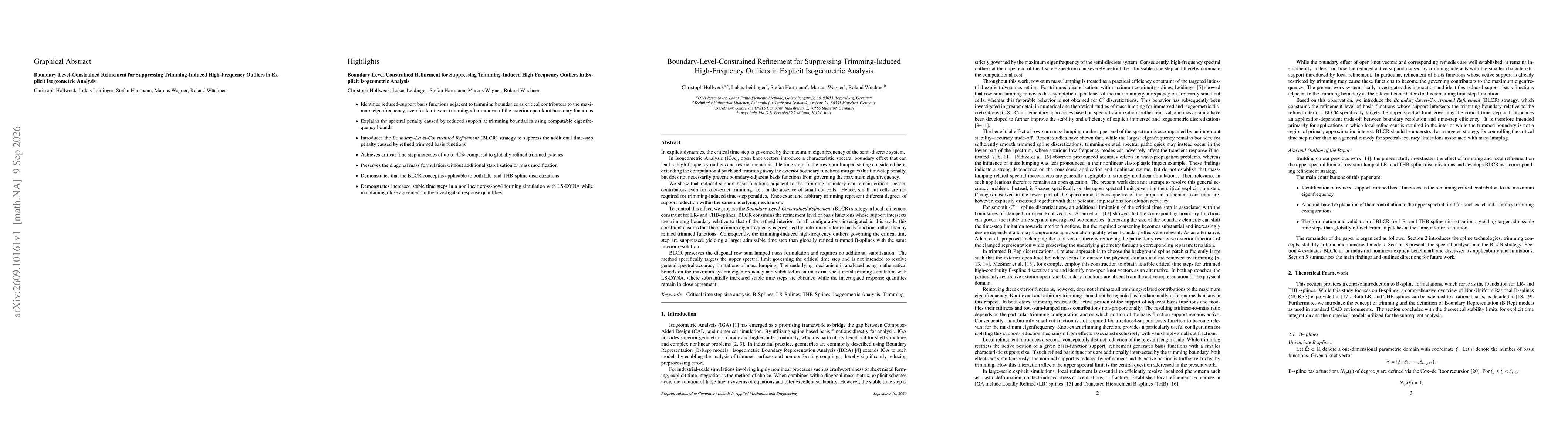 Thumbnail for Boundary-Level-Constrained Refinement for Suppressing Trimming-Induced High-Frequency Outliers in Explicit Isogeometric Analysis