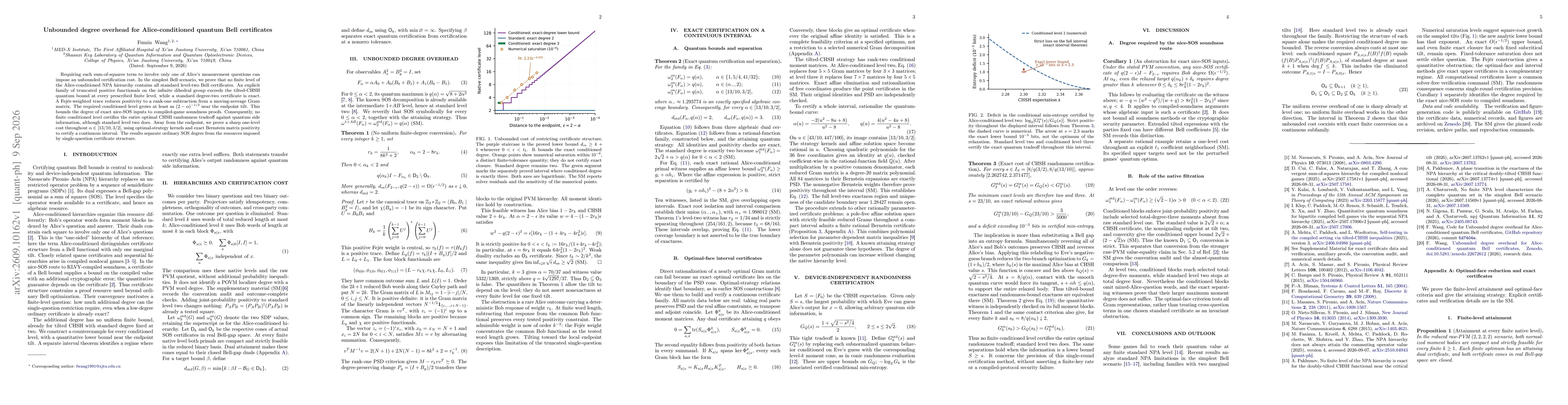 Thumbnail for Unbounded degree overhead for Alice-conditioned quantum Bell certificates