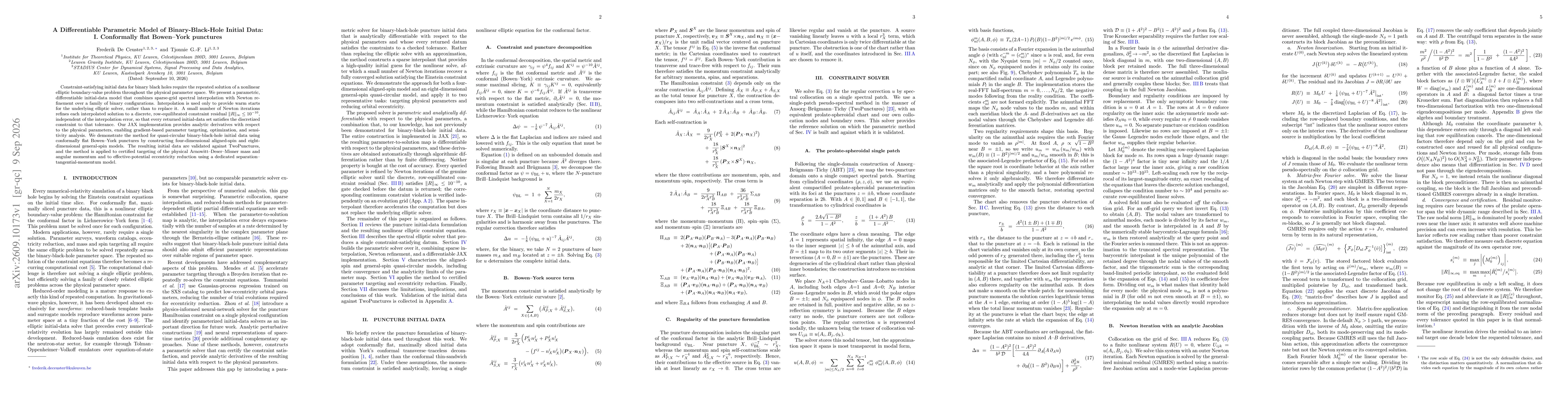 Thumbnail for A Differentiable Parametric Model of Binary-Black-Hole Initial Data: I. Conformally flat Bowen-York punctures