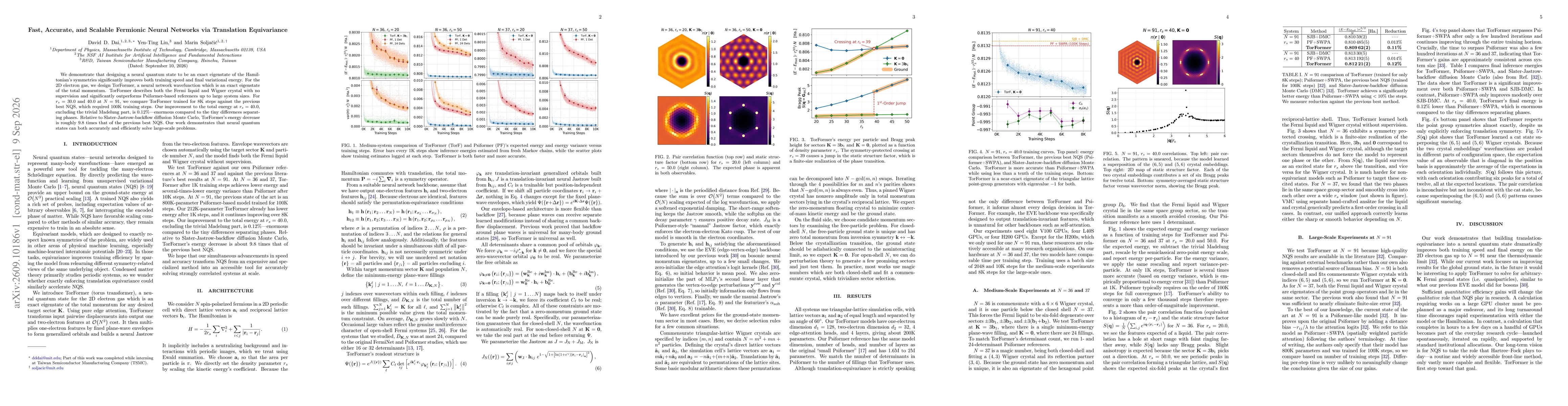 Thumbnail for Fast, Accurate, and Scalable Fermionic Neural Networks via Translation Equivariance