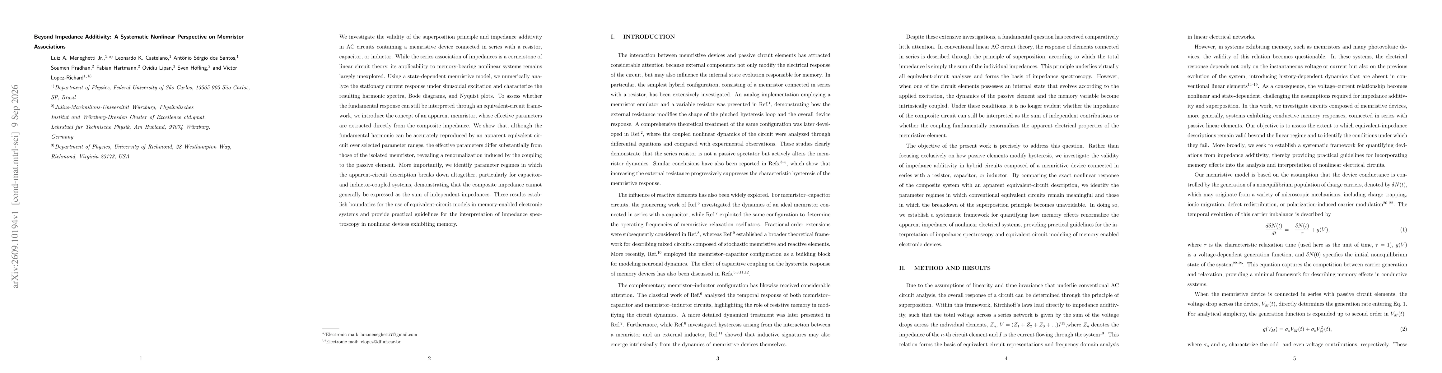 Thumbnail for Beyond Impedance Additivity: A Systematic Nonlinear Perspective on Memristor Associations