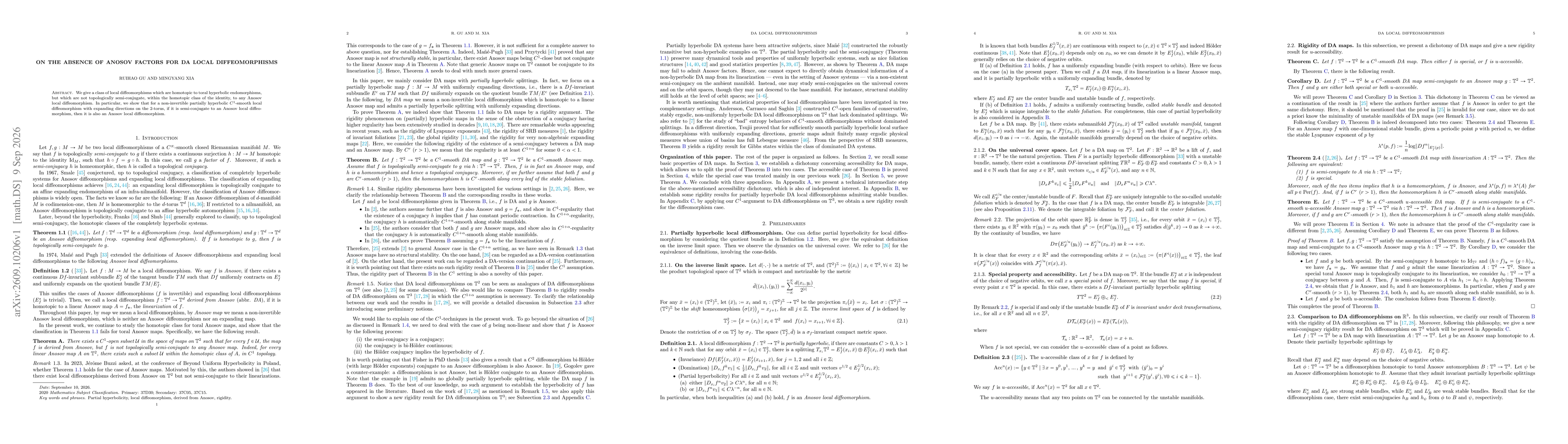 Thumbnail for On the Absence of Anosov Factors for DA Local Diffeomorphisms