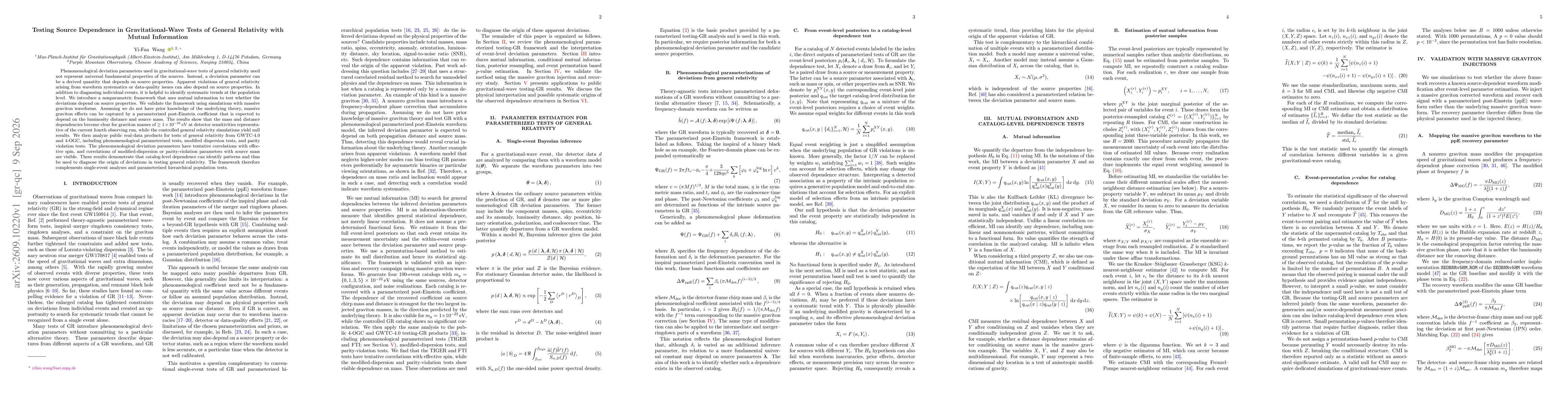 Thumbnail for Testing Source Dependence in Gravitational-Wave Tests of General Relativity with Mutual Information