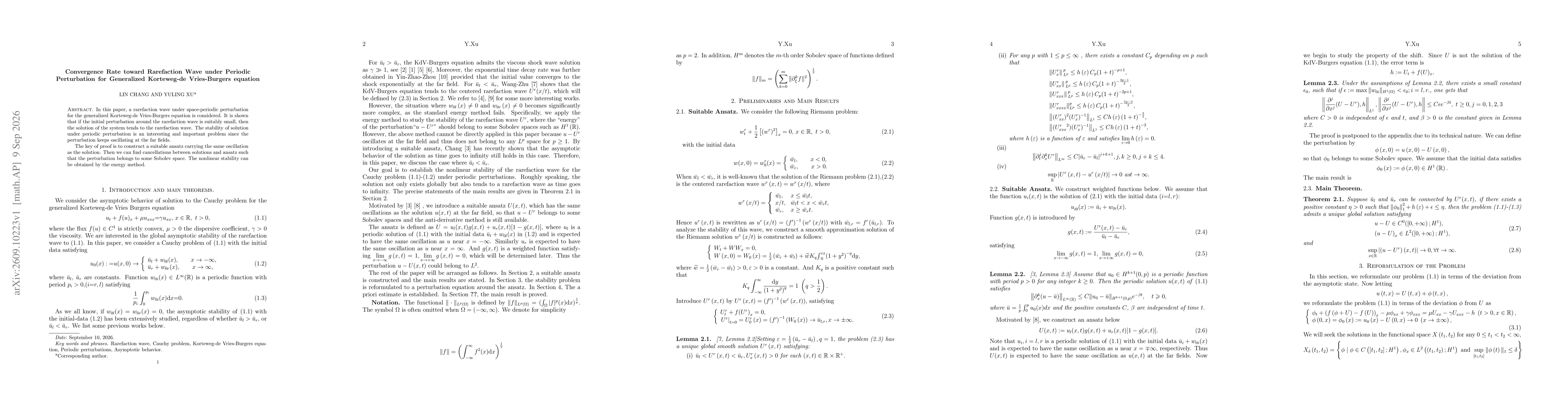 Thumbnail for Convergence Rate toward Rarefaction Wave under Periodic Perturbation for Generalized Korteweg-de Vries-Burgers equation
