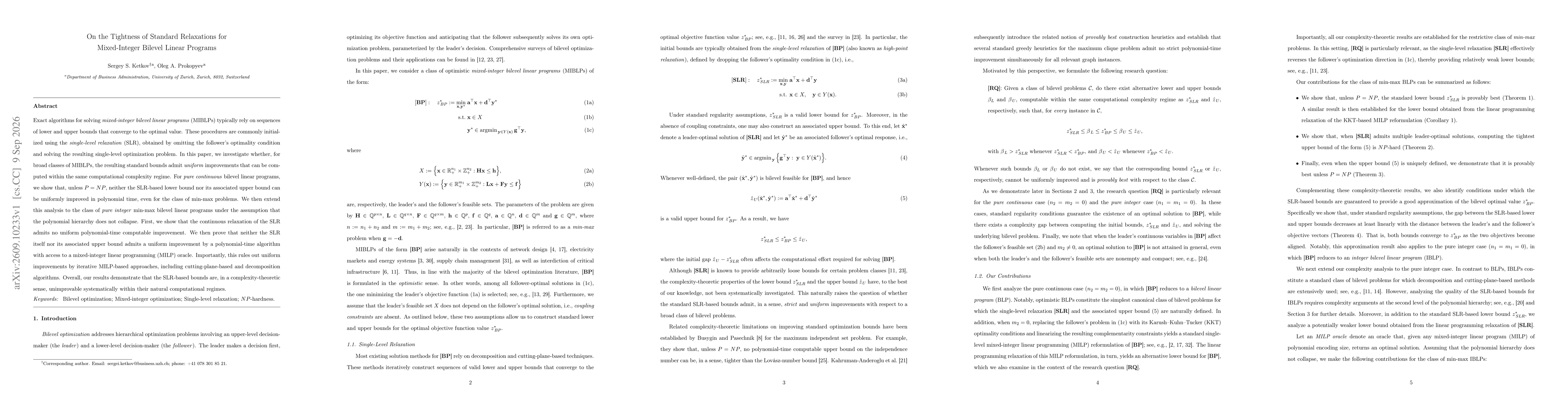 Thumbnail for On the Tightness of Standard Relaxations for Mixed-Integer Bilevel Linear Programs