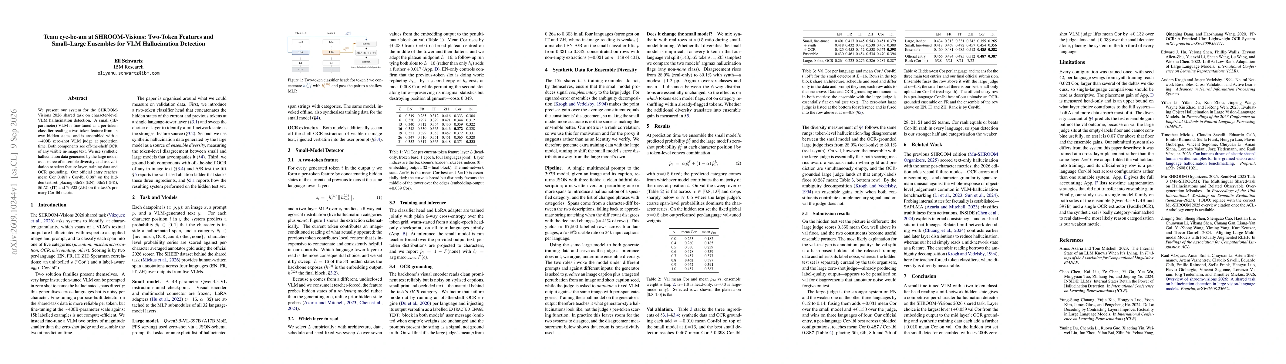 Thumbnail for Two-Token Features and Small-Large Ensembles for VLM Hallucination Detection