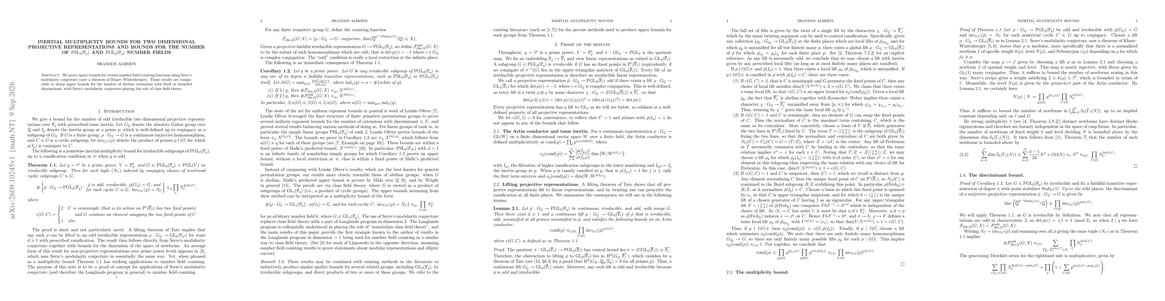 Thumbnail for Inertial multiplicity bounds for two dimensional projective representations and bounds for the number of $\operatorname{PSL}_2(\mathbb{F}_q)$ and $\operatorname{PGL}_2(\mathbb{F}_q)$ number fields