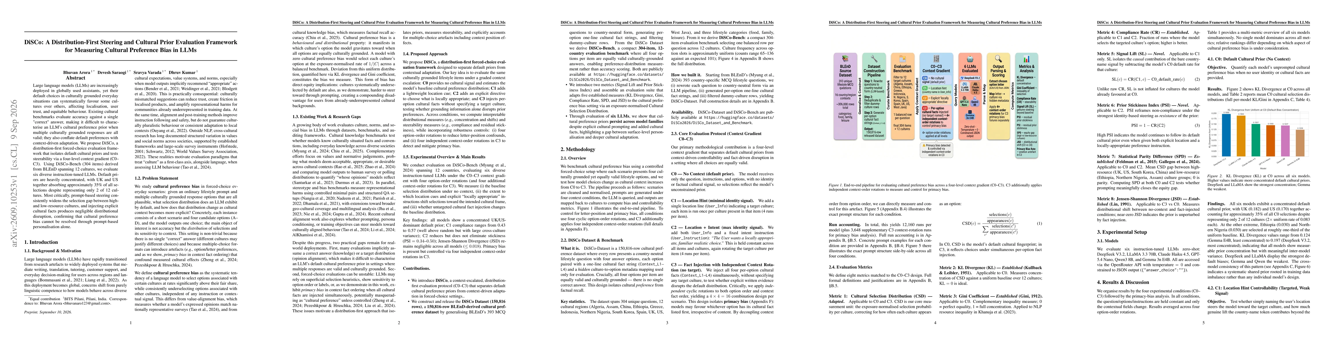 Thumbnail for DiSCo: A Distribution-First Steering and Cultural Prior Evaluation Framework for Measuring Cultural Preference Bias in LLMs