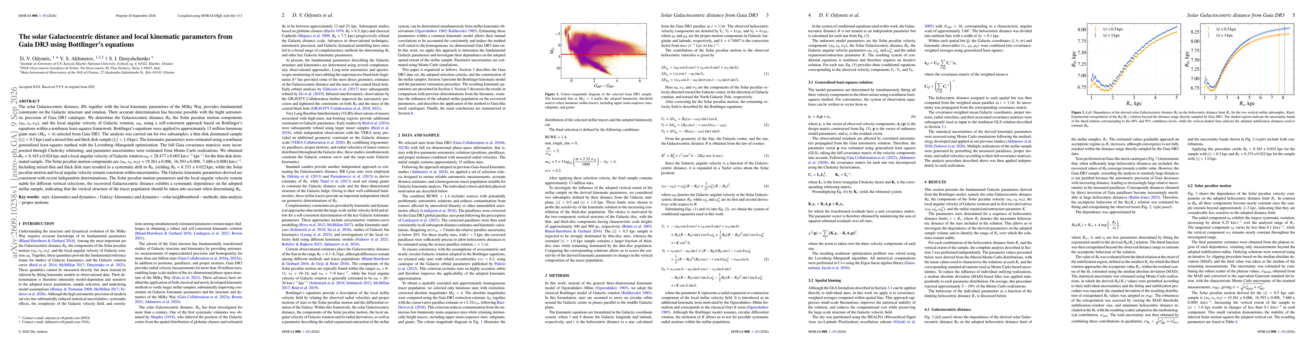 Thumbnail for The solar Galactocentric distance and local kinematic parameters from Gaia DR3 using Bottlinger's equations