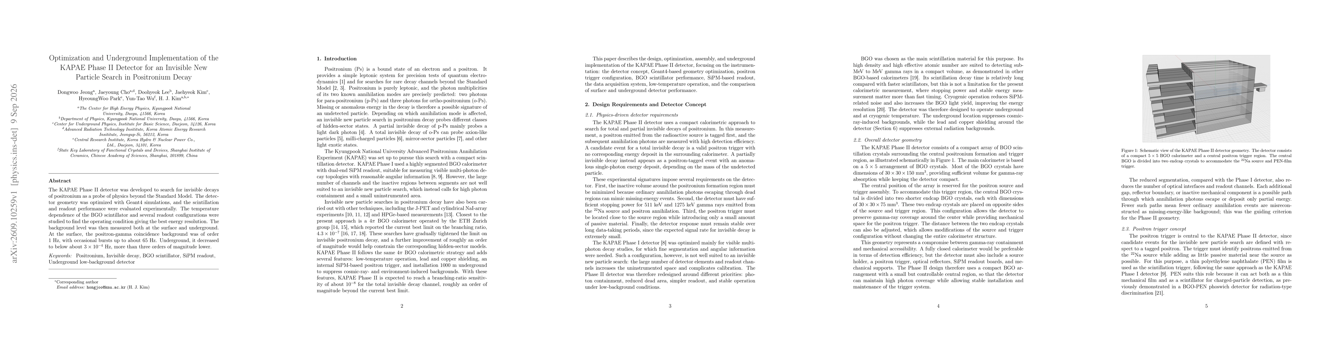 Thumbnail for Optimization and Underground Implementation of the KAPAE Phase II Detector for an Invisible New Particle Search in Positronium Decay