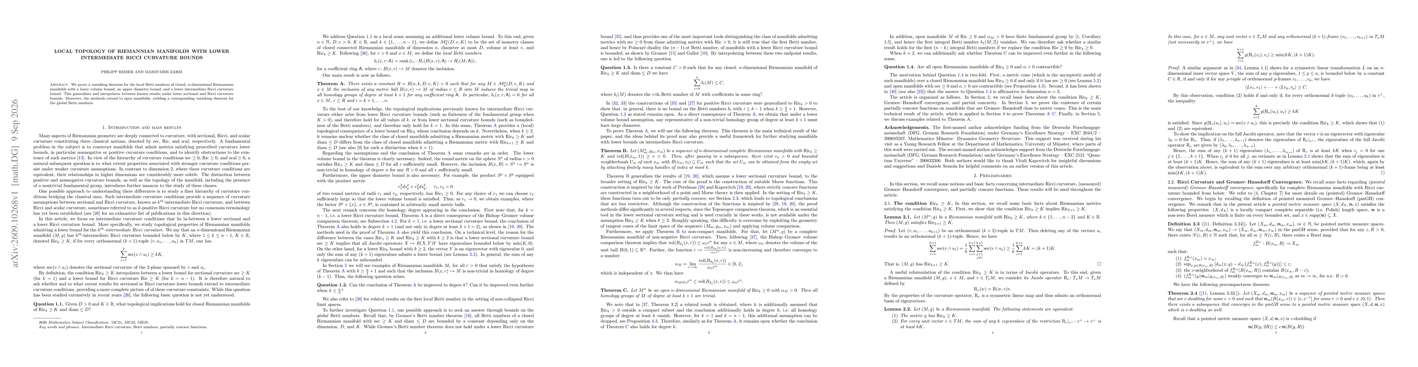 Thumbnail for Local Topology of Riemannian Manifolds with Lower Intermediate Ricci Curvature Bounds
