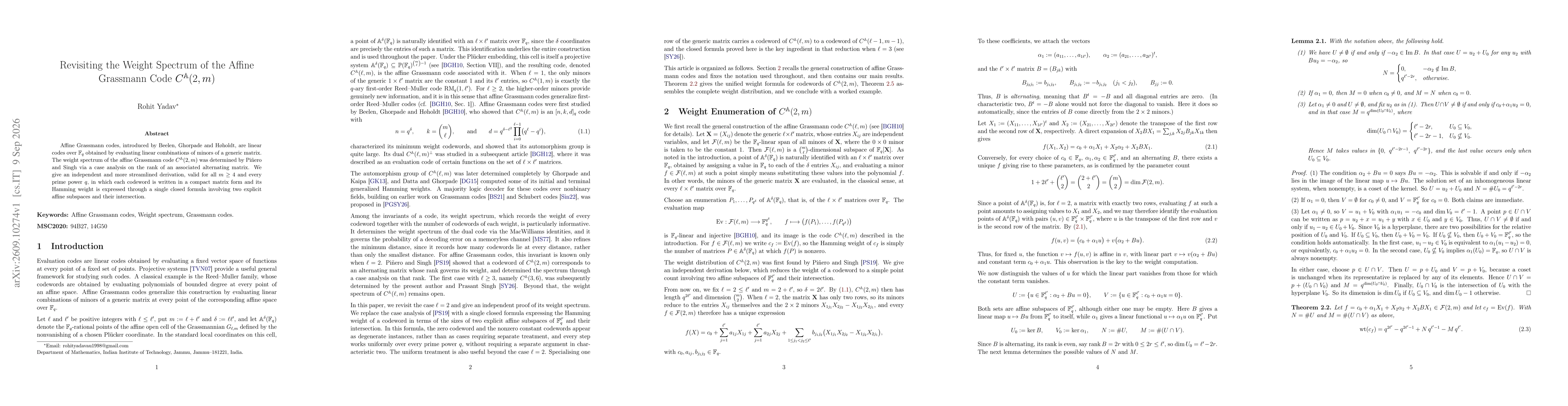 Thumbnail for Revisiting the Weight Spectrum of the Affine Grassmann Code $C^{\mathbb{A}}(2,m)$