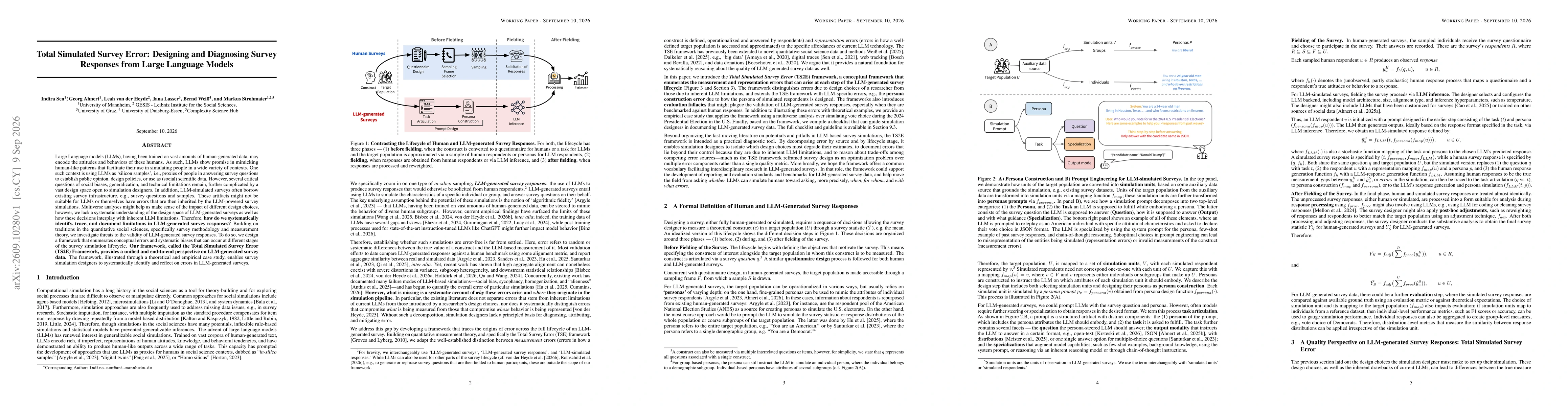 Thumbnail for Total Simulated Survey Error: Designing and Diagnosing Survey Responses from Large Language Models