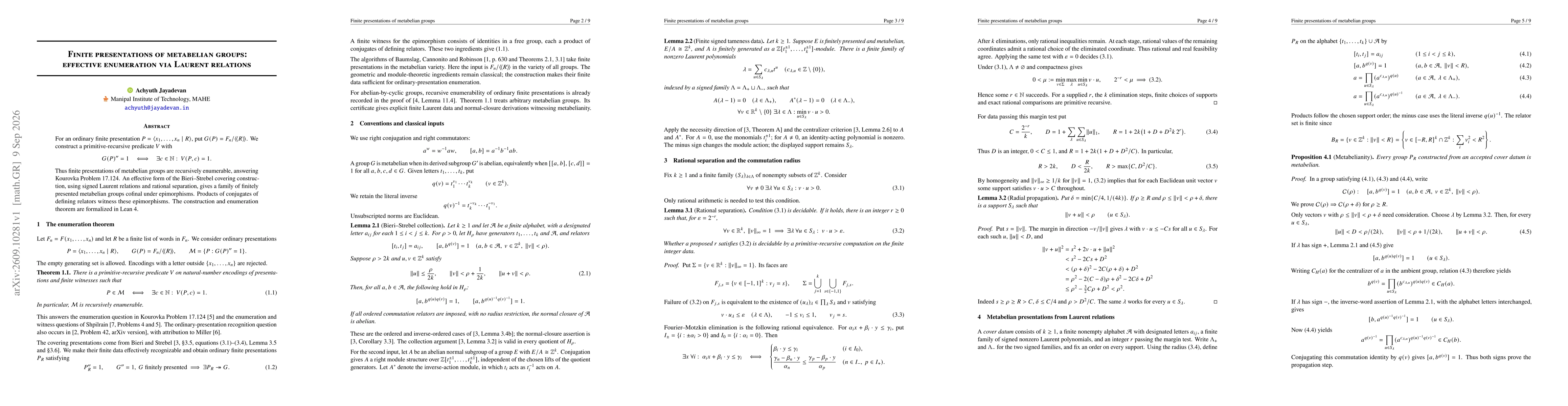 Thumbnail for Finite presentations of metabelian groups: effective enumeration via Laurent relations