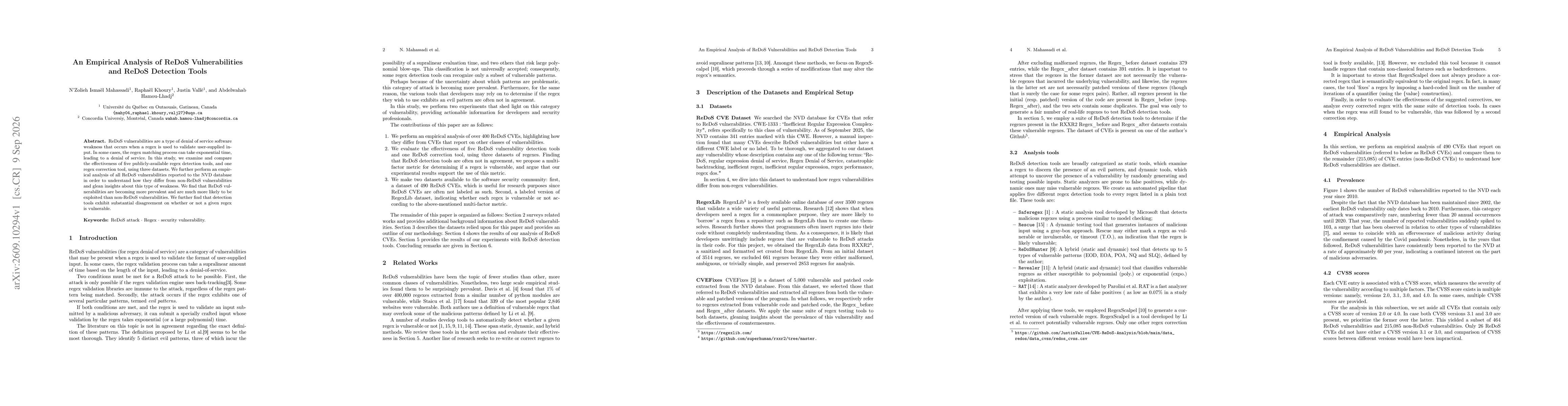 Thumbnail for An Empirical Analysis of ReDoS Vulnerabilities and ReDoS Detection Tools
