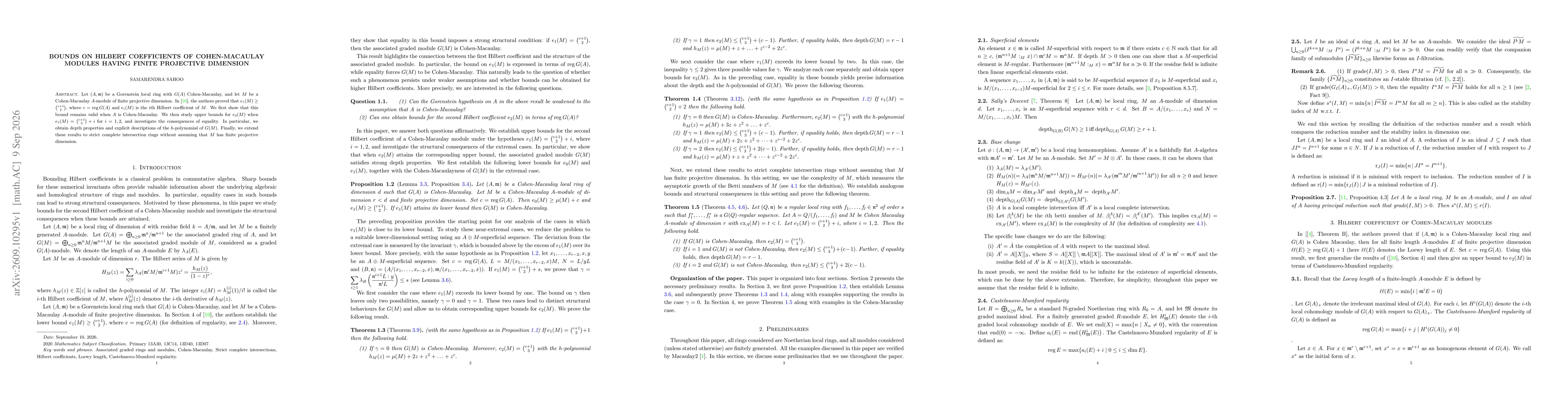 Thumbnail for Bounds on Hilbert coefficients of Cohen-Macaulay modules having finite projective dimension