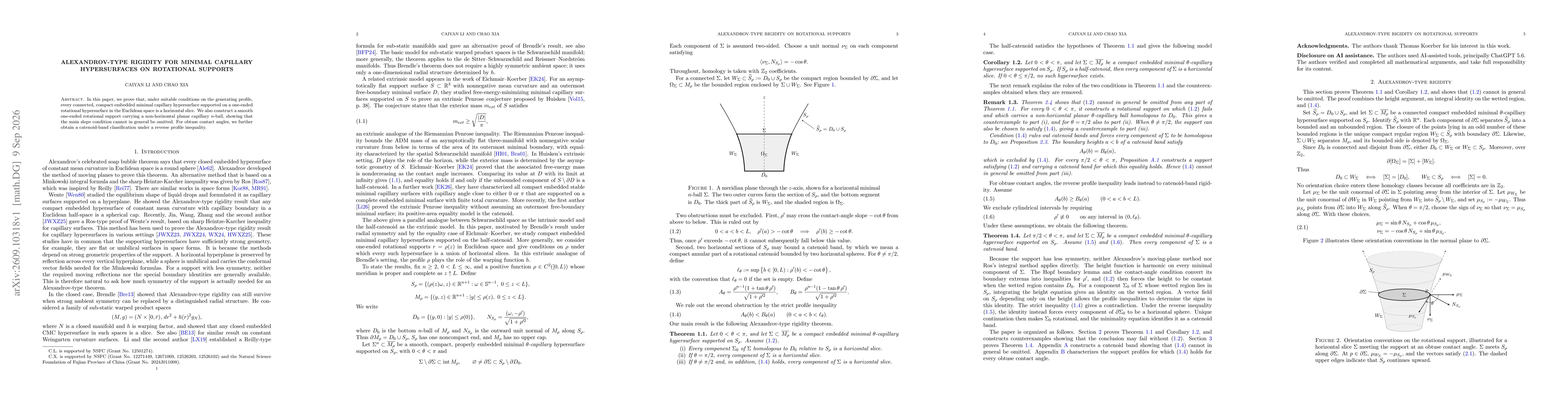 Thumbnail for Alexandrov-Type Rigidity for Minimal Capillary Hypersurfaces on Rotational Supports