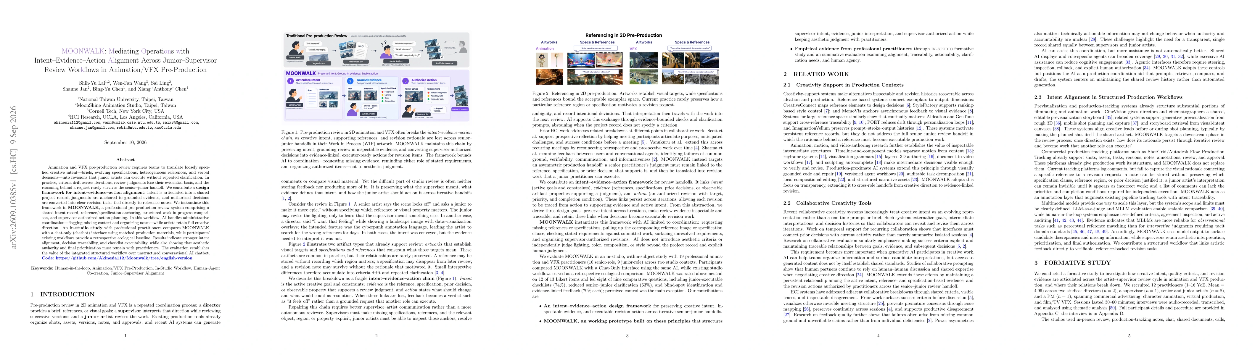 Thumbnail for MOONWALK: Mediating Operations with Intent-Evidence-Action Alignment Across Junior-Supervisor Review Workflows in Animation/VFX Pre-Production