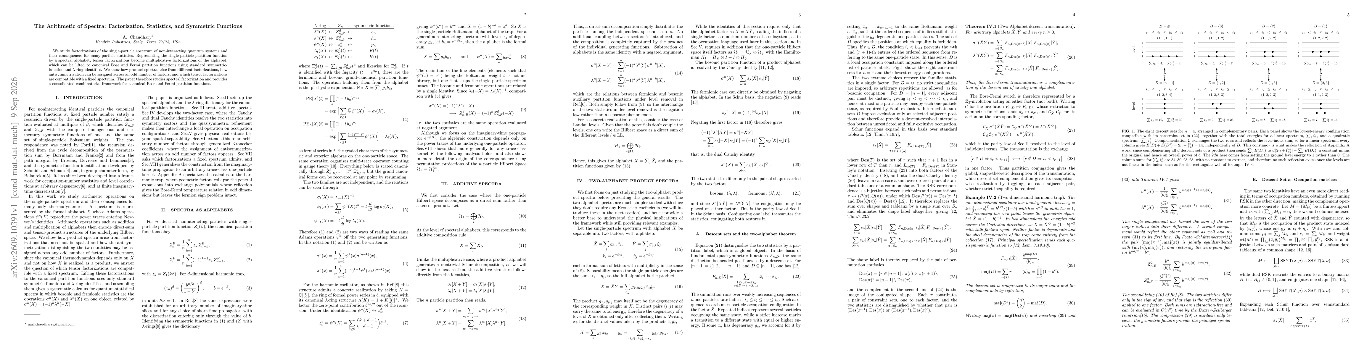 Thumbnail for The Arithmetic of Spectra: Factorization, Statistics, and Symmetric Functions