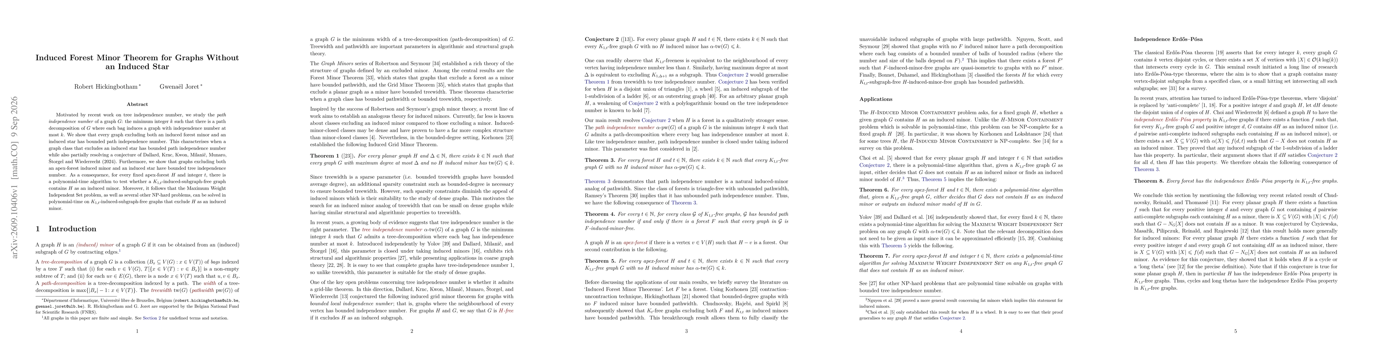 Thumbnail for Induced Forest Minor Theorem for Graphs Without an Induced Star