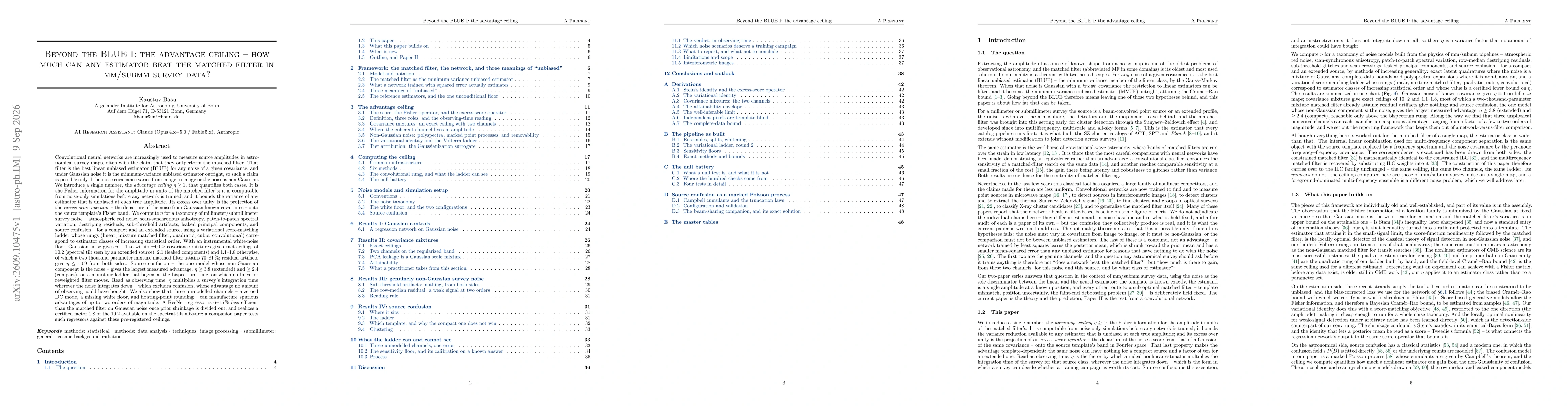 Thumbnail for Beyond the BLUE I: the advantage ceiling - how much can any estimator beat the matched filter in mm/submm survey data?