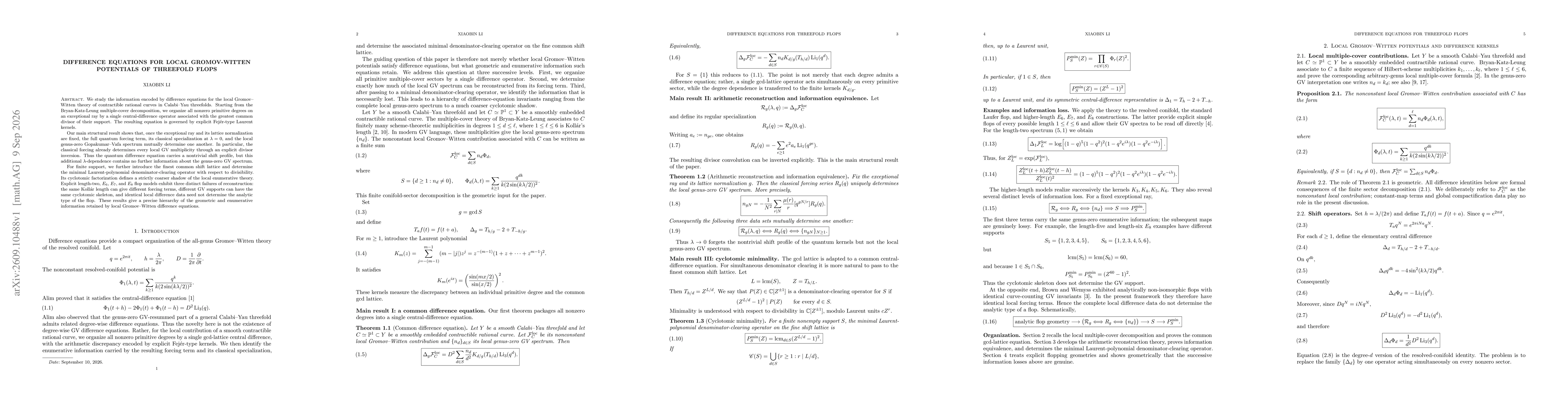 Thumbnail for Difference Equations for Local Gromov-Witten Potentials of Threefold Flops