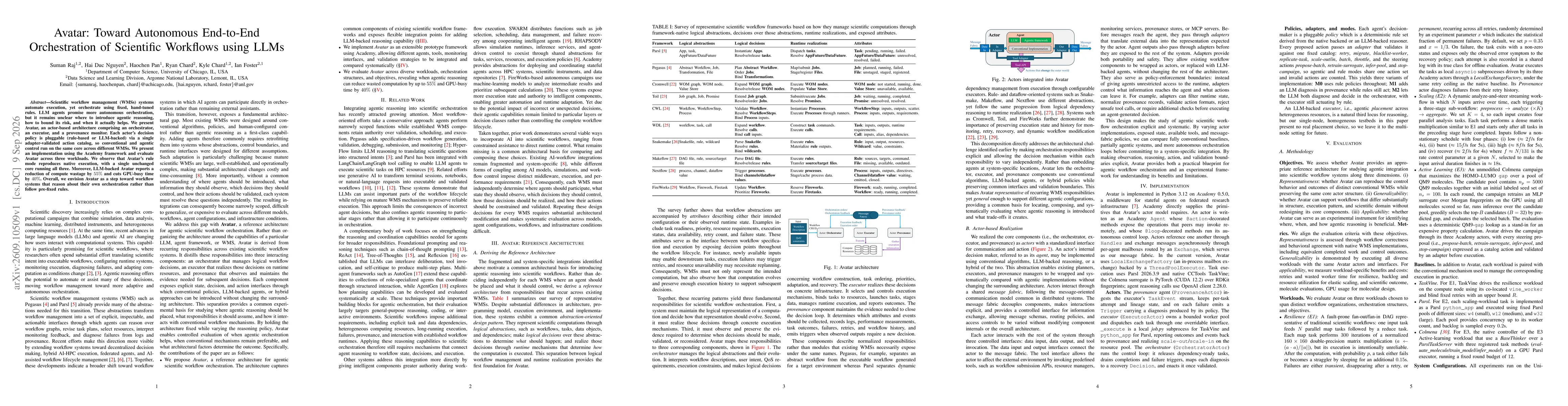 Thumbnail for Avatar: Toward Autonomous End-to-End Orchestration of Scientific Workflows using LLMs