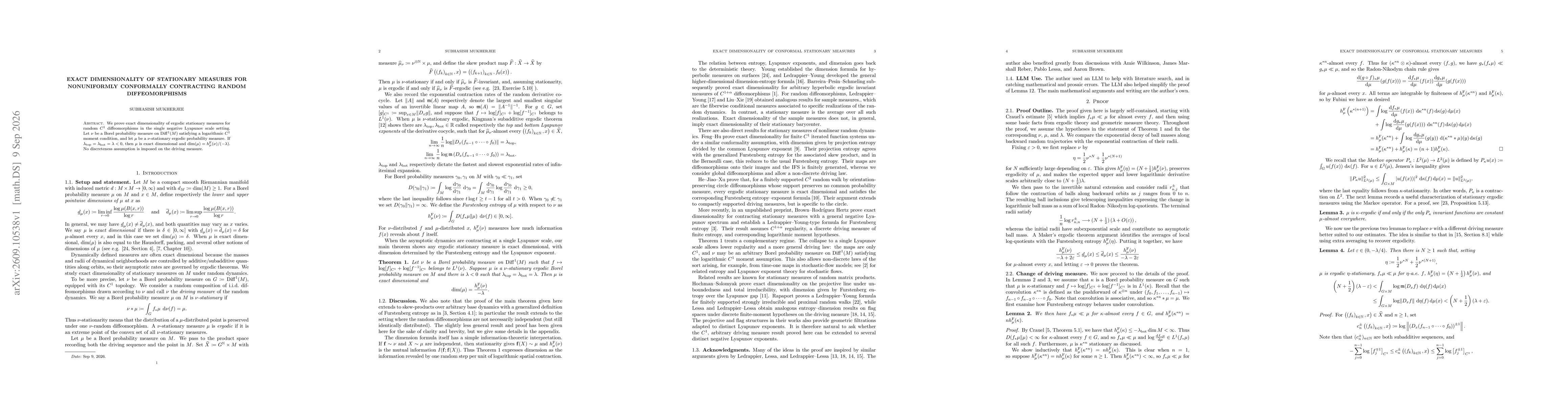 Thumbnail for Exact dimensionality of stationary measures for nonuniformly conformally contracting random diffeomorphisms